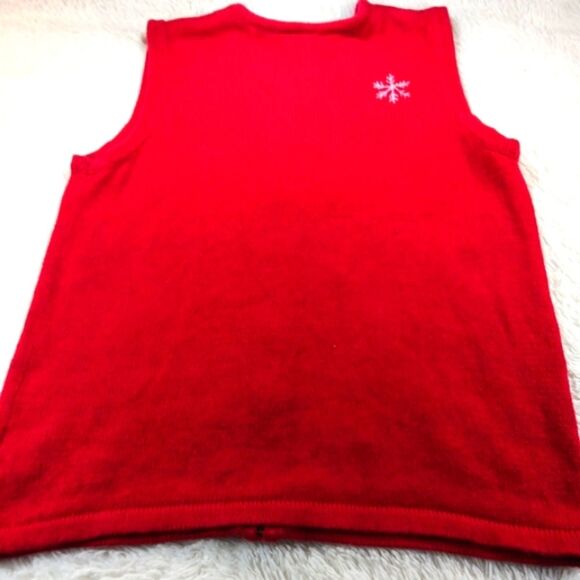 Bobbie Brooks Skiing Snowman & Snowflake Knit Zip-Up Vest Red Embellished Large. - Picture 11 of 11